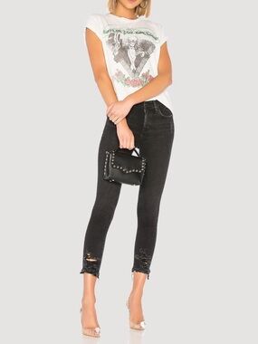 Agolde | Sophie Skinny Crop Jeans Temple Distressed Black Wash Size 25